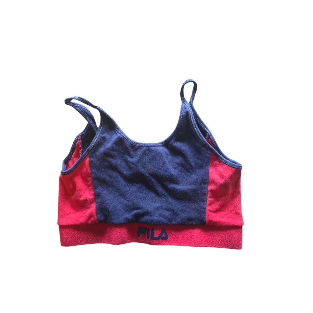 Fila Sports Bra M Womens Blue‎ Red Logo Wireless Pullover Logo Athletic Wear